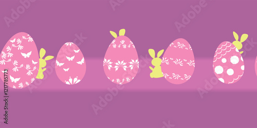 Easter seamless simple pink pattern with eggs and bunny. Vector easter pattern with ester eggs and bunny