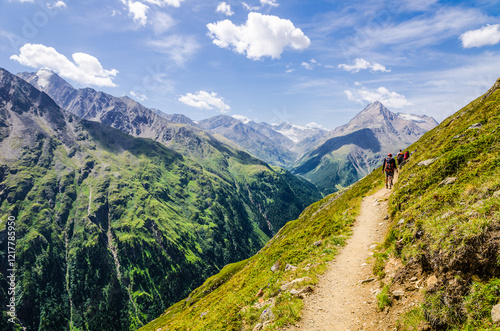 Panorama trail of Vent in the Oetztal Nature Reserve, Austria – This trail is part of the long distance hiking trail E5 crossing the European Alps from Germany to Italy. 