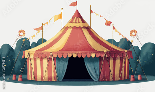 Vintage Circus Tent Illustration in Minimalist SVG Vector Style for Nostalgic Designs