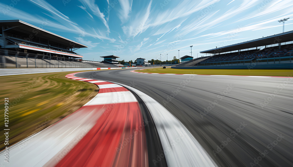 Obraz premium Empty Race Track with Long Exposure Shot Showing Speed and Motion Concept