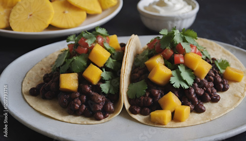 black bean tacos with mango salsa and cilantro