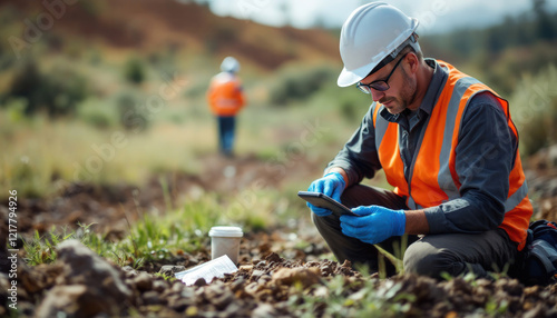 Environmental Scientist Utilizing Technology for Soil Analysis