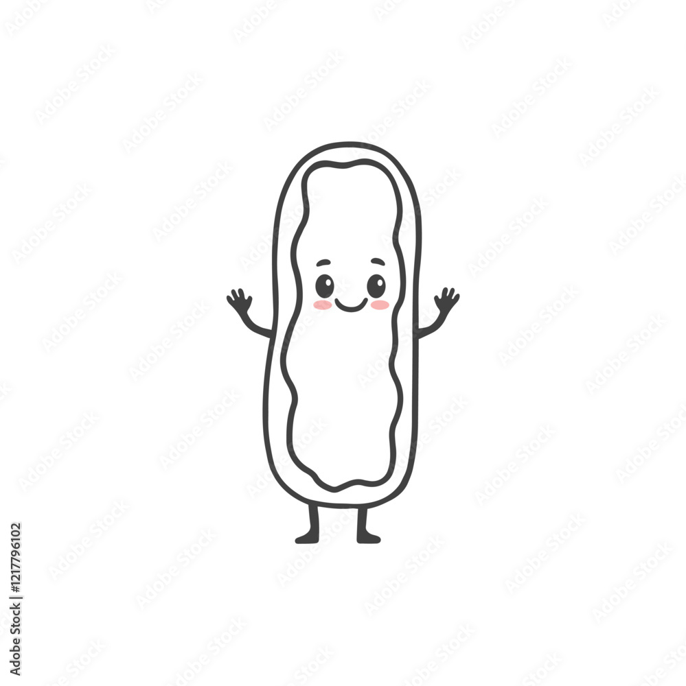Happy cartoon eclair isolated on white background. Cute eclair in doodle style. Vector illustration Happy cartoon eclair isolated on white background. Cute eclair in doodle style. Vector illustration