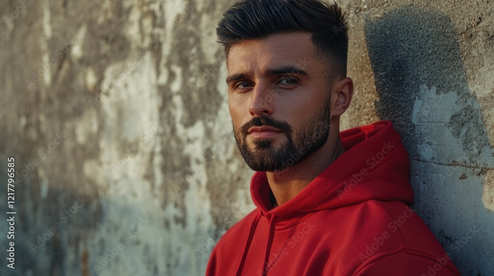 Obraz premium Athletic Man in Red Hoodie