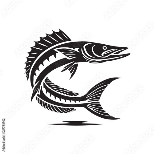 Black Color Barracuda silhouette design Vector Illustration, Solid White Background (7).eps