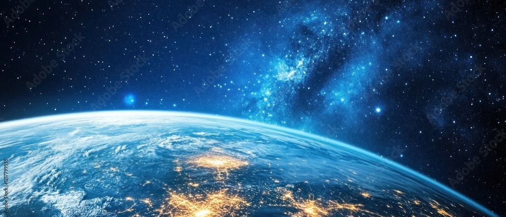 Obraz premium A view of Earth from space, showcasing the planet's surface and cosmic backdrop.