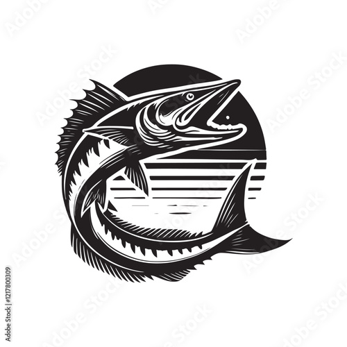 Black Color Barracuda silhouette design Vector Illustration, Solid White Background (18).eps