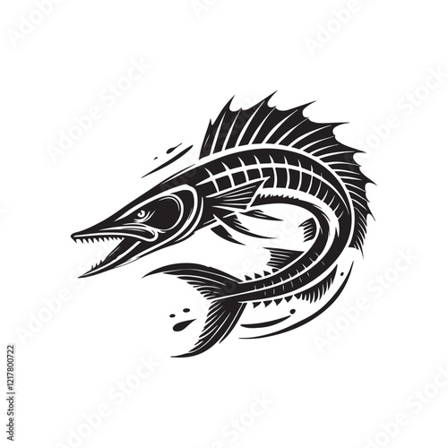 Black Color Barracuda silhouette design Vector Illustration, Solid White Background (20).eps