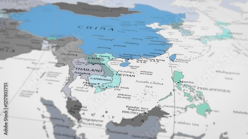 Map The camera rotating around vietnam on the world map takes the focus. 4K Map Animation.