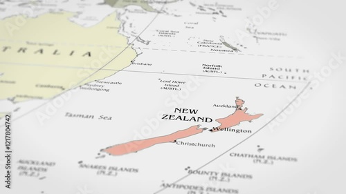 Map The camera rotating around New Zealand on the world map takes the focus. 4K Map Animation.