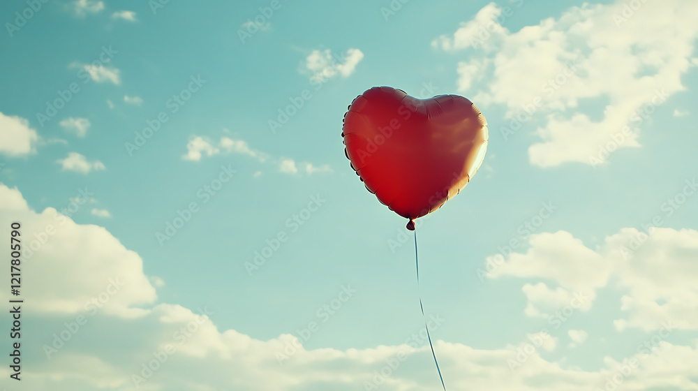 Fototapeta premium A heart-shaped balloon floating in the wind, isolated on white background in HD