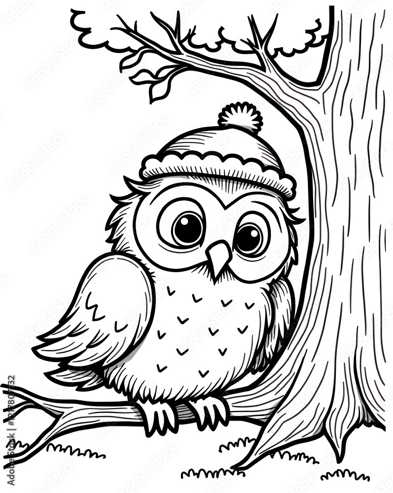 Obraz premium Winter Owl Perched on Tree Branch