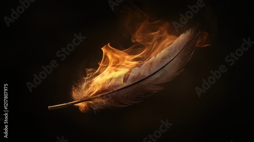 A feather engulfed in flames, symbolizing transformation and creativity.