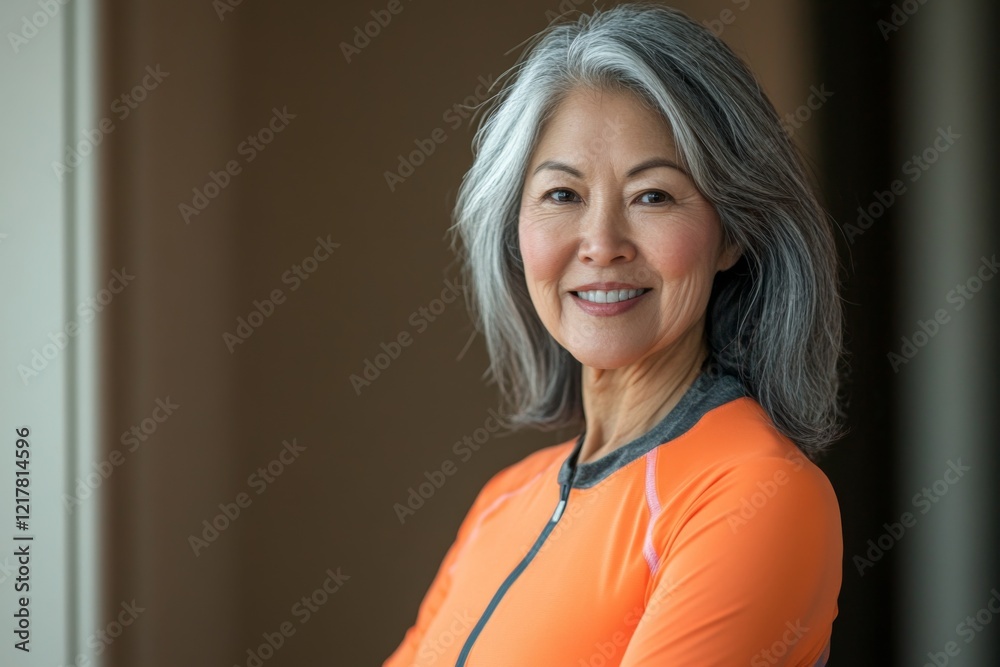 Portrait of a body positive senior woman in gym wear at home Portrait of a body positive senior woman in gym wear at home
