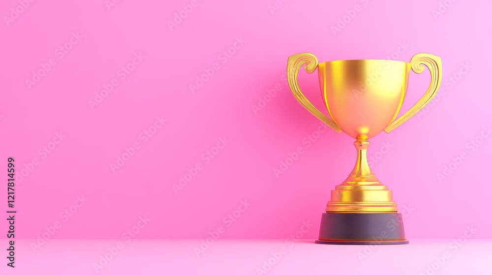 A golden trophy, gleaming and elegant, is set against a soft pink background, signifying accomplishment and triumph A golden trophy, gleaming and elegant, is set against a soft pink background, signifying accomplishment and triumph