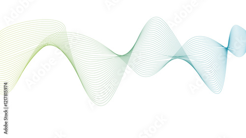 Vector curvy abstract line art wavy flowing dynamic green yellow white background in concept music or sound, wave, wind, information flow	
