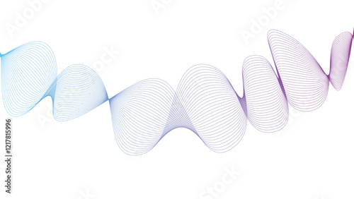 Vector curvy abstract line art wavy flowing dynamic blue purple white background in concept music or sound, wave, wind, information flow	