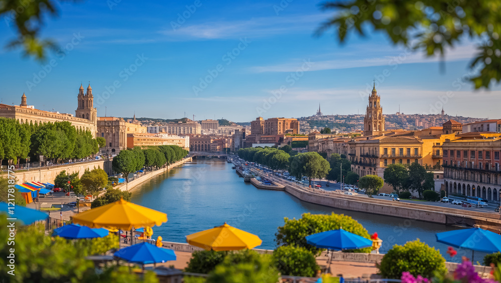 Fototapeta premium stunning panorama of Valencia city Spain, sunny summer day, beautiful architecture