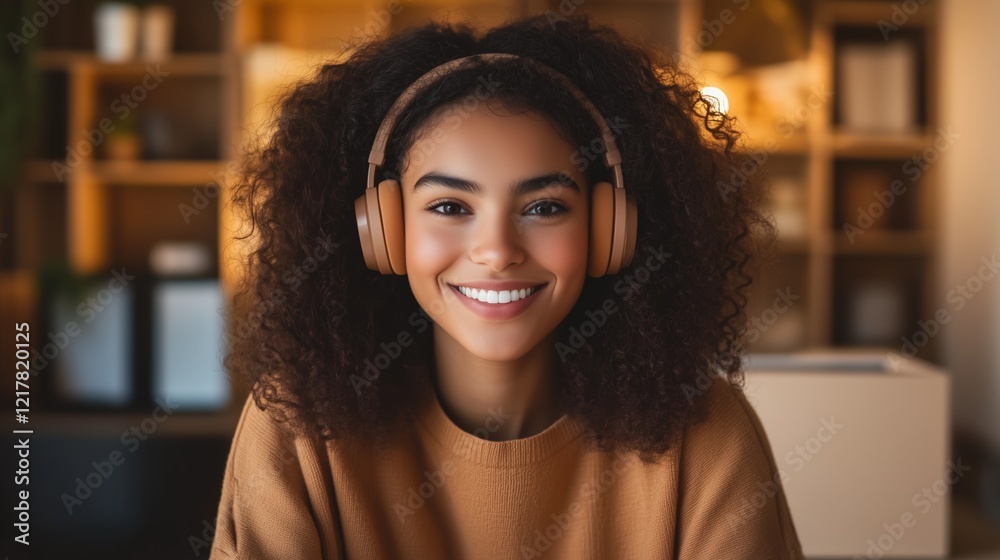 Excitement fills the air as the woman is listening to music through her headphones in a well-lit room. The atmosphere is cheerful and inviting, enhancing the joy of the new gadget experience Excitement fills the air as the woman is listening to music through her headphones in a well-lit room. The atmosphere is cheerful and inviting, enhancing the joy of the new gadget experience