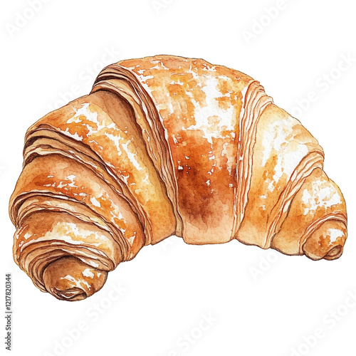 A watercolor croissant isolated on tranparent background
