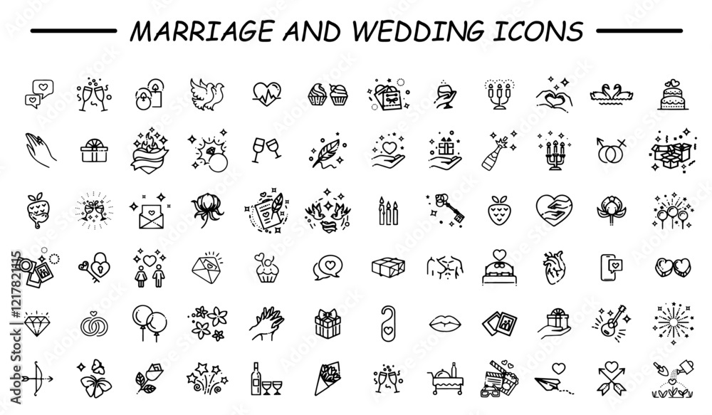 Set of outline wedding icons. Minimalist thin linear web icons bundle. vector illustration. Set of outline wedding icons. Minimalist thin linear web icons bundle. vector illustration.