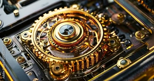 Wallpaper Mural Intricate golden mechanical gears in a futuristic device Torontodigital.ca