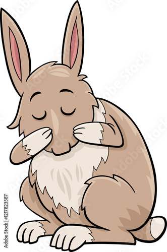 cartoon miniature rabbit comic animal character washing itself