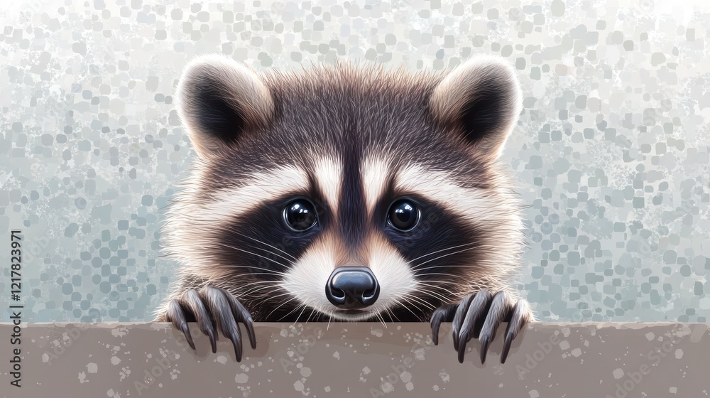 Obraz premium Adorable Raccoon Peeking Over a Wall with Captivating Eyes and Detailed Fur