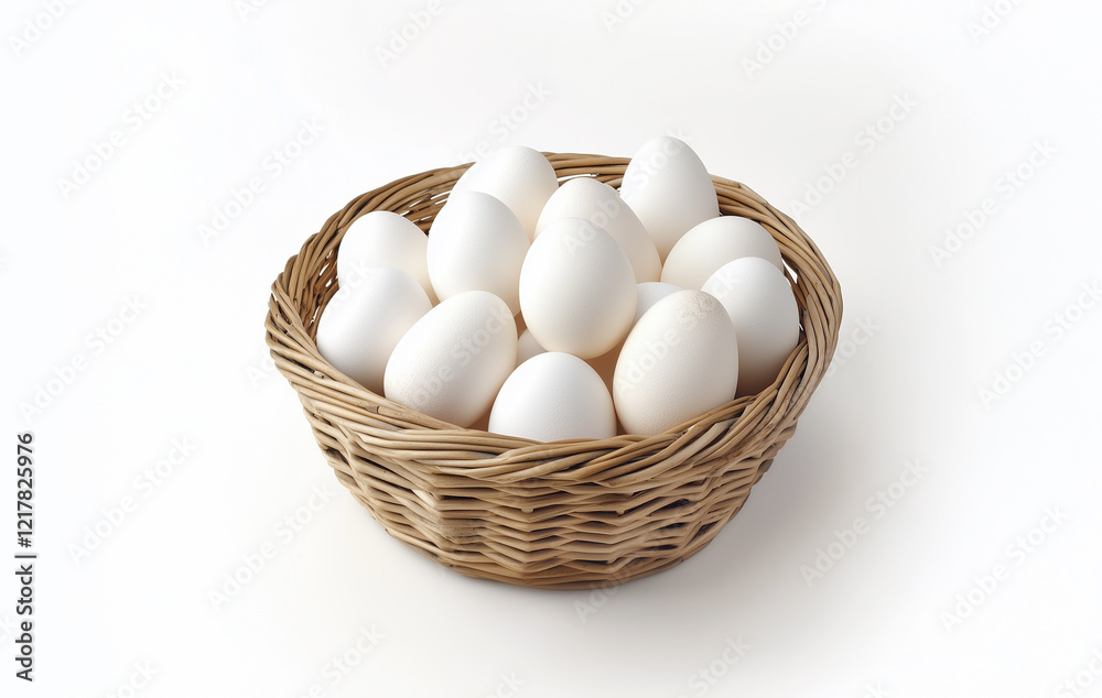 White eggs in a basket, Created with Generative AI technology White eggs in a basket, Created with Generative AI technology