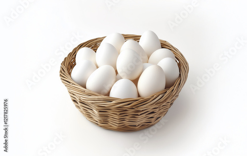 White eggs in a basket, Created with Generative AI technology