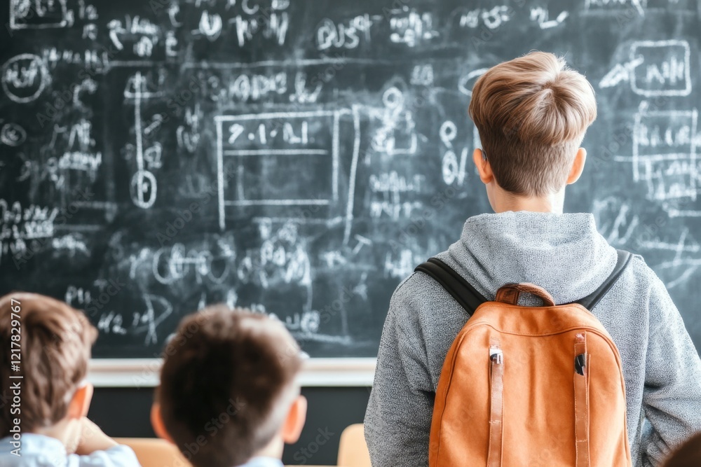 A teacher standing in front of a classroom, looking disappointed as students talk and ignore the lesson