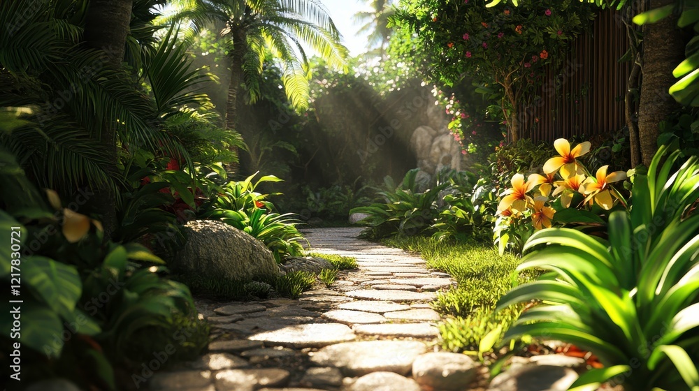 Lush Garden with Vibrant Colors in Natural Light