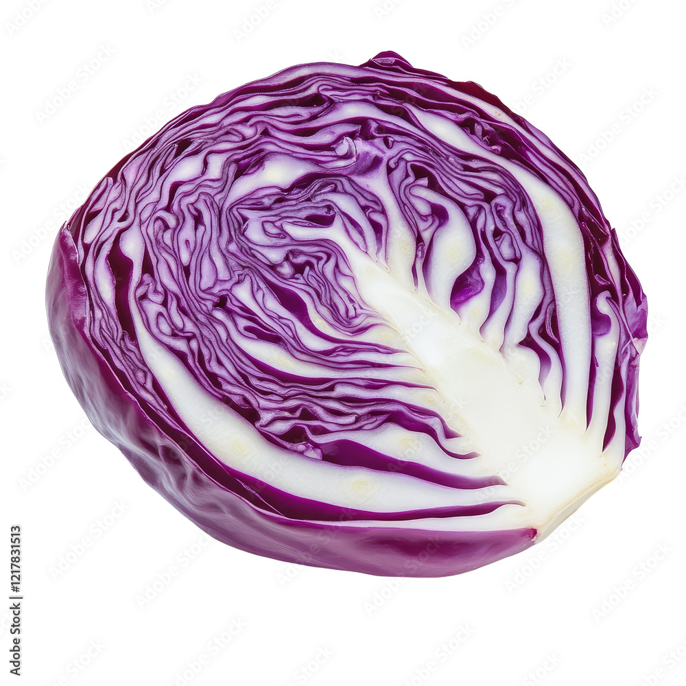 Vibrant red cabbage slice displayed against a clean transparent background highlighting its intricate texture and color, Red cabbage slice isolated on transparent background Vibrant red cabbage slice displayed against a clean transparent background highlighting its intricate texture and color, Red cabbage slice isolated on transparent background