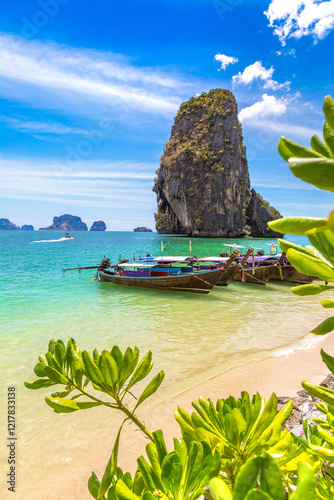 Boat at Phra Nang Beach in  Thailand
