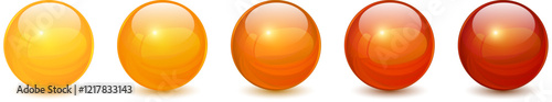 Glass balls orange, 3D shiny spheres collection.