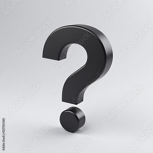 3D RENDER MINIMALIST DESIGN BLACK QUESTION MARK ON GREY BACKGROUND