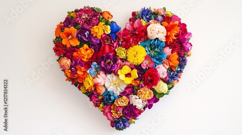 Heart shaped flower arrangement with vibrant colors on a white background perfect for celebrating love on Valentines Day