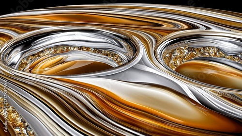 Wallpaper Mural Abstract swirling metallic texture with gold and silver elements. Torontodigital.ca