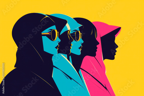 Women of different cultures, nationalities stand side by side together.Women's Day. Concept of gender equality, feminism