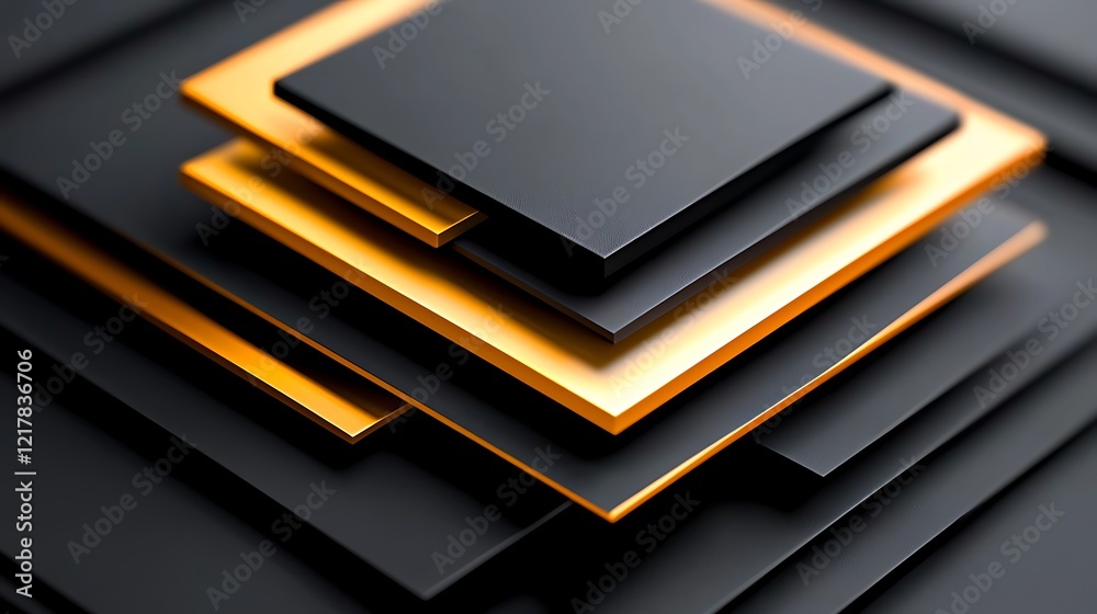 Abstract image of stacked black and gold squares. Abstract image of stacked black and gold squares.
