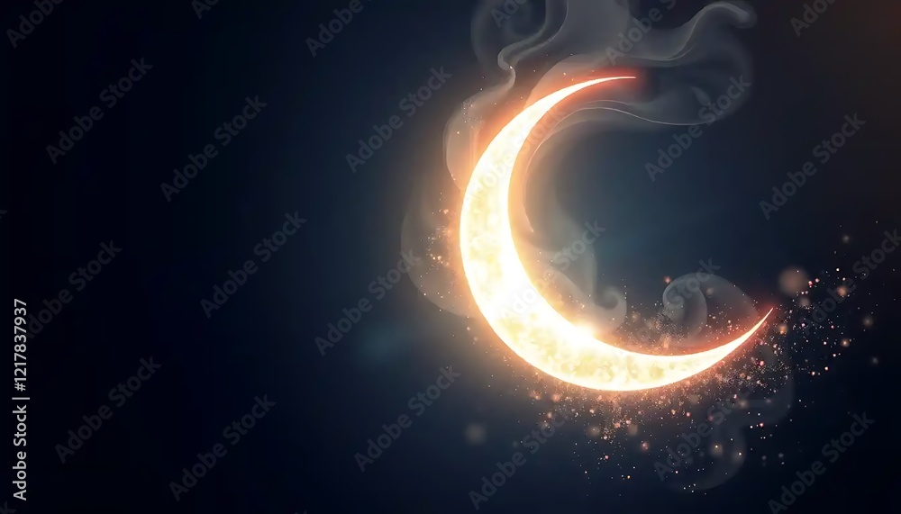 Fototapeta premium Glowing Crescent Moon In Smoky Night Sky