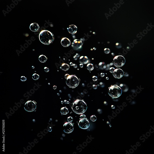 Water bubbles on a black background, Created with Generative AI technology