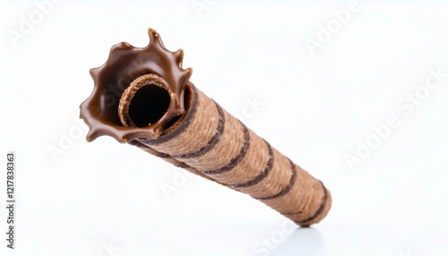 Chocolate wafer stick or roll isolated on white background including clipping path