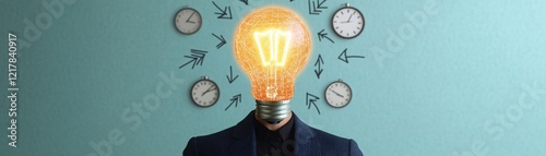 A creative representation of innovative thinking with a light bulb as a head symbolizing bright ideas and inspiration. photo
