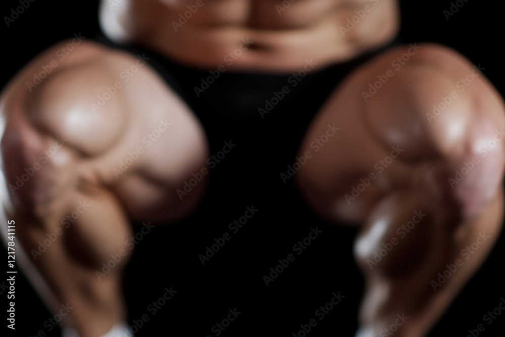 A man with very large muscles is sitting on the ground A man with very large muscles is sitting on the ground