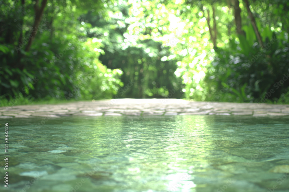 Fototapeta premium A path through a forest with a body of water in the foreground