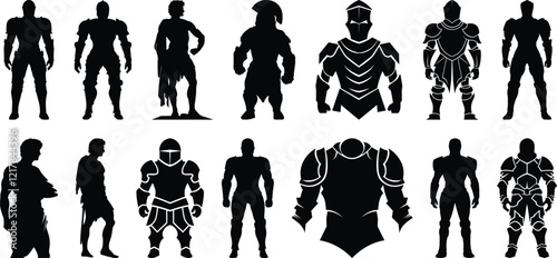 Knight silhouettes set, roman pack of vector silhouette design, isolated background