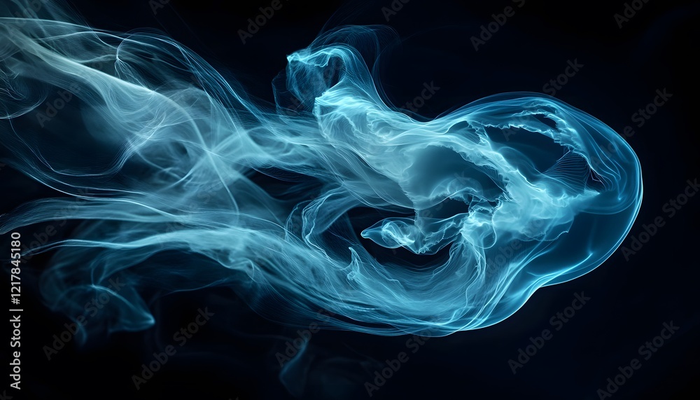 Fototapeta premium Abstract Blue Smoke Swirling in Darkness
