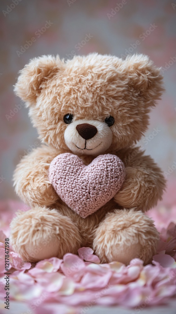 Obraz premium Teddy bear hugging heart