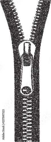 Zipper vintage y2k stipple art, line halftone stipple brutalist retro vector png with transparent background, fasten 2000s aesthetic photocopy effect tattoo